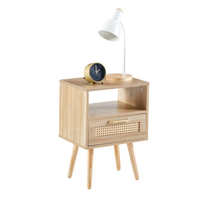 Rattan Nightstand with Power Outlet & USB Ports and drawer - Image 6