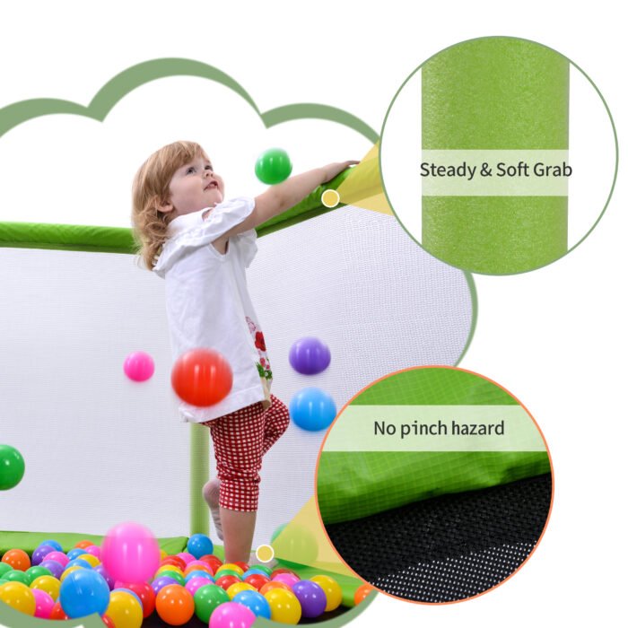 55'' Toddlers Trampoline with Safety Enclosure Net and Balls - Image 16