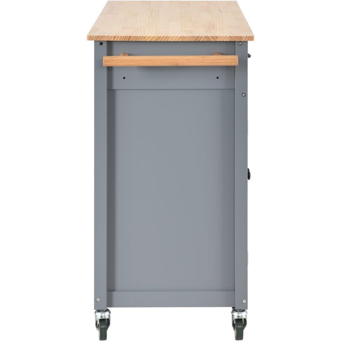 Kitchen Island Cart with Solid Wood Top and Locking Wheels (Gray) - Image 12
