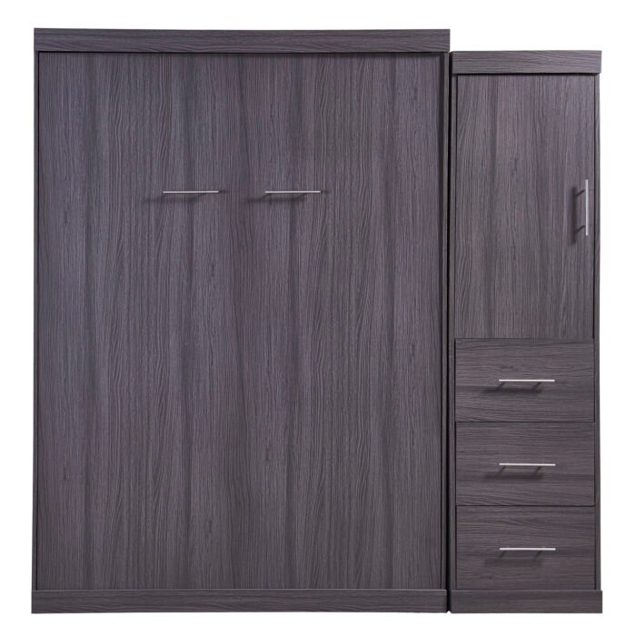 Full Size Murphy Bed with Wardrobe and Drawers,  Gray - Image 5