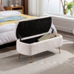 Ivory White Storage Ottoman Bench for End of Bed with Gold Legs - Image 8