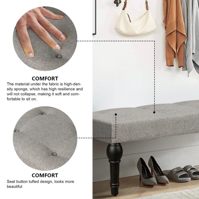 Ottoman Bench 4-thickened Roman Column Feet French Upholstered Bedside Bench - Image 8