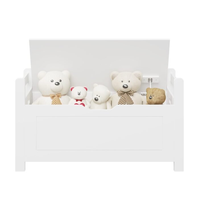 White rubber wood children's toy box with soft cushioned seats - Image 12