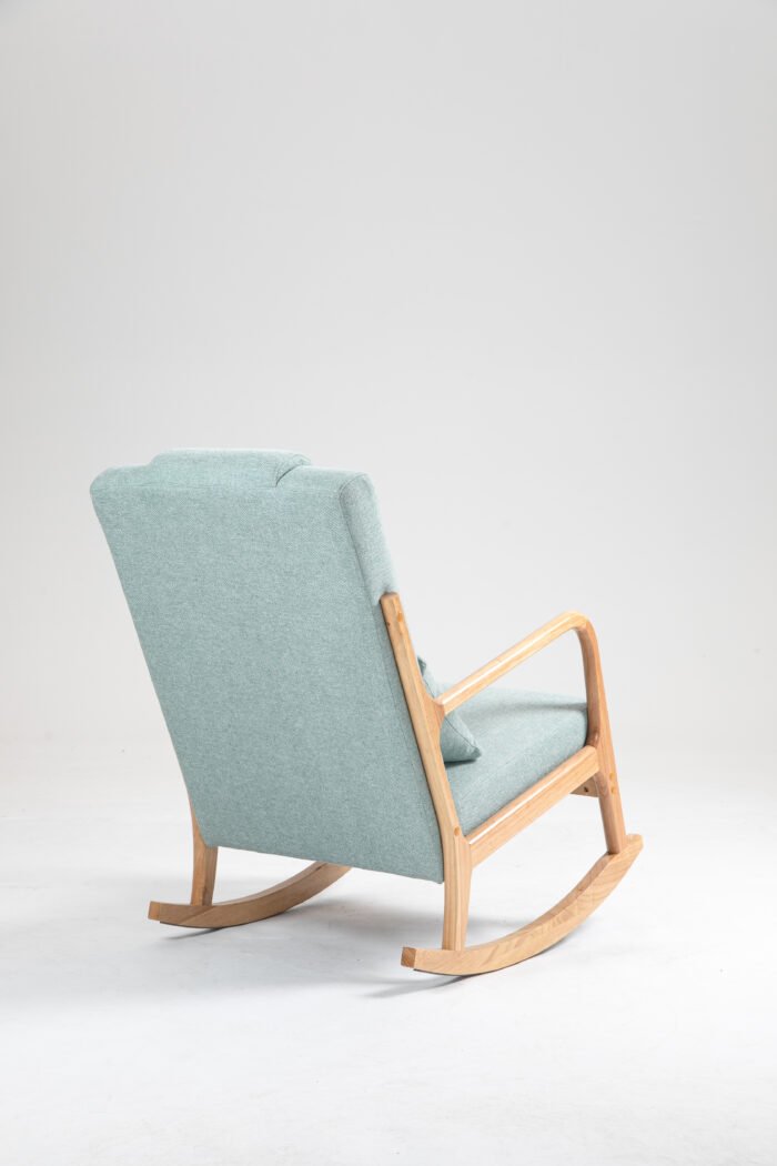 Rocking Chair Upholstered Fabric Armchair with High Backrest - Image 11