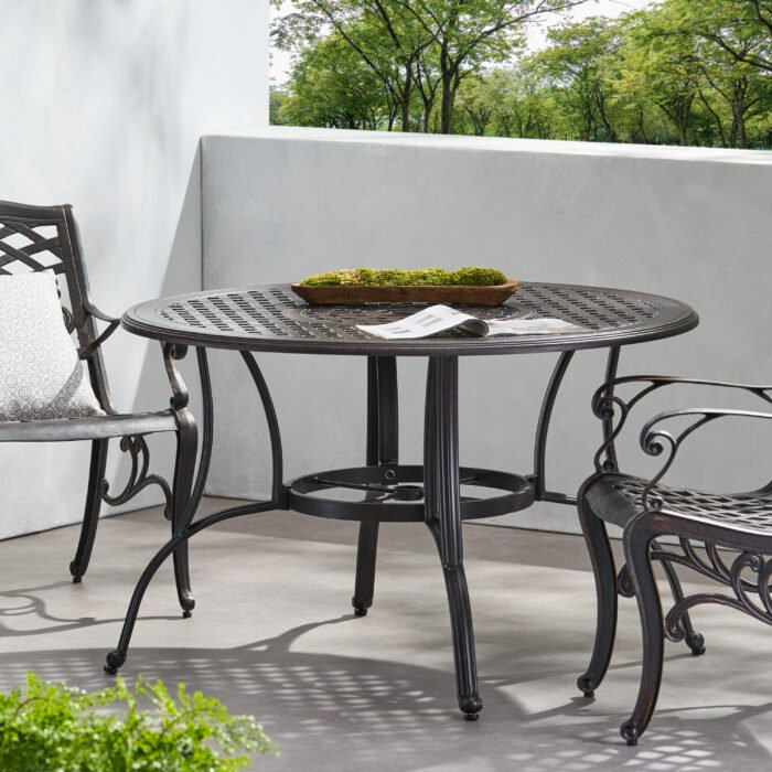 Outdoor Cast Aluminum Circular Dining Table, Black - Image 2