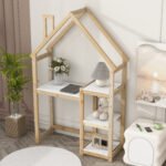 House-shaped Wooden writing Desk Kids study Table Bookshelf - Image 4