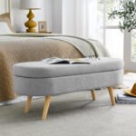 Ottoman Oval Storage Bench Rubber Wood Legs Grey - Image 5