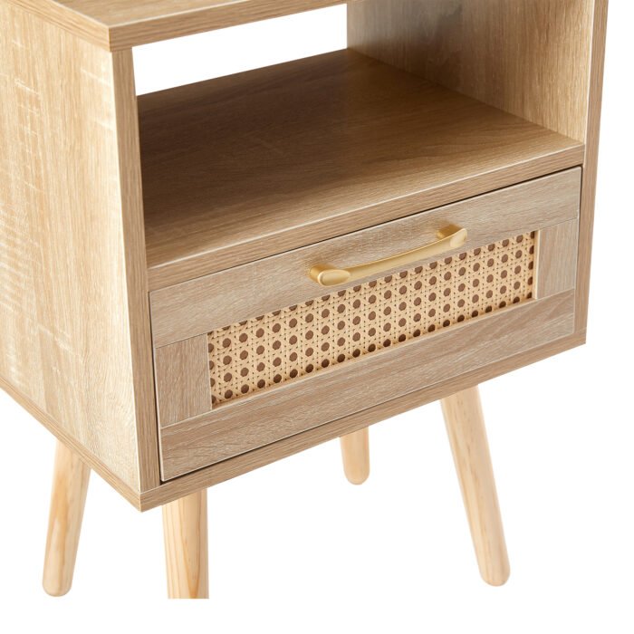 Rattan Nightstand with Power Outlet & USB Ports and drawer - Image 18