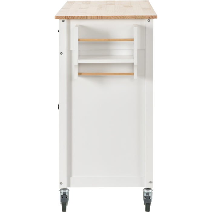 Kitchen Island Cart with Solid Wood Top and Locking Wheels (White) - Image 13