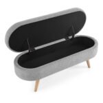 Ottoman Oval Storage Bench Rubber Wood Legs Grey - Image 12