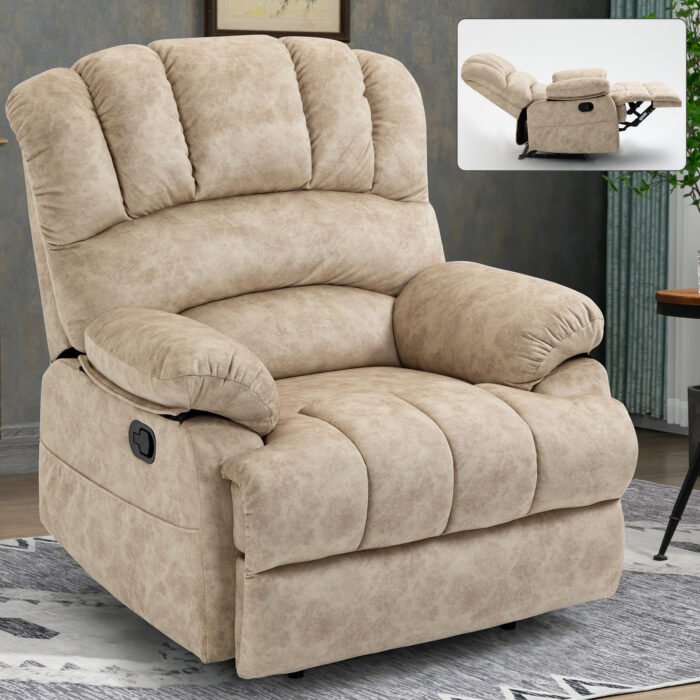 Large Manual Recliner Fabric Chair, Beige - Image 2
