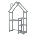 House-shaped Wooden writing Desk Kids study Table Bookshelf Gray - Image 7