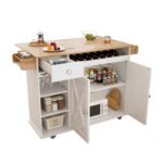 Kitchen Island Cart with Solid Wood Top, Wine Storage, Spice Rack, Towel Rack and Wine Glass Holder - Image 14