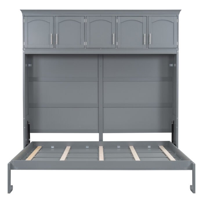 Full Size Murphy Bed Wall Bed with Top Cabinets,Gray - Image 6