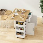 Multi Functional Kitchen Island Cart with Towel Holder, Wine Rack, and Foldable Table Top - Image 5