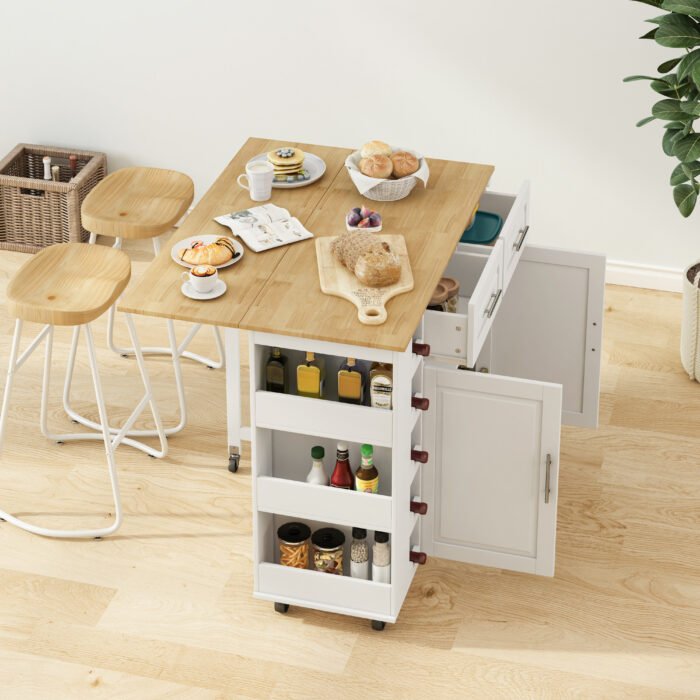 Multi Functional Kitchen Island Cart with Towel Holder, Wine Rack, and Foldable Table Top - Image 5