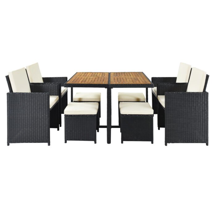 Patio All-Weather PE Wicker Dining Table Set with Wood Tabletop - Image 6