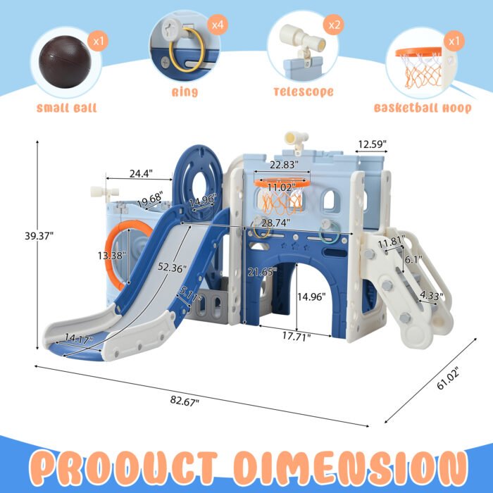 10 in 1 Toddler Slide Set for Toddlers Ages 1+ with Basketball Hoop, Pirate Ship, Themed Slide and Ship Head - Image 7