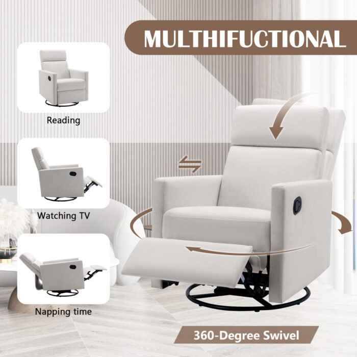 Modern Upholstered Rocker Nursery Chair, Off White - Image 13