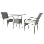 3 Piece Patio Wicker Conversation Set Grey Wicker + white Cushion - Image 10