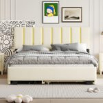 Queen Size Upholstered Platform Bed with 2 Drawers and 1 Trundle - Image 2