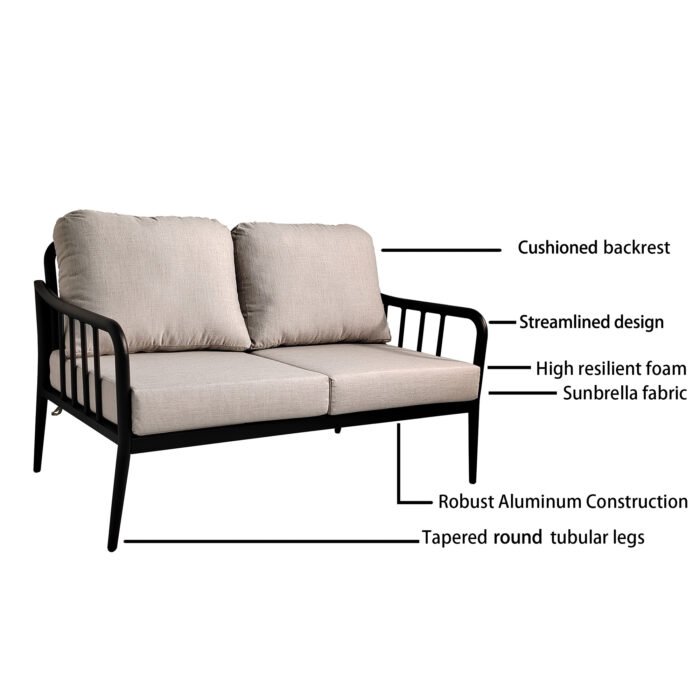 2PC Outdoor Aluminum Patio Furniture Modern Loveseat Sofa Conversation - Image 5