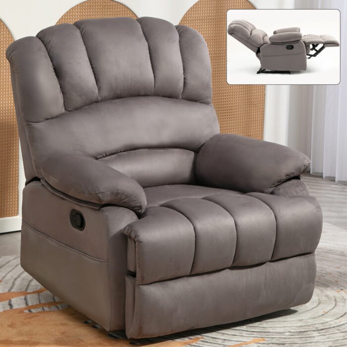 Large Manual Recliner Chair in Fabric for Living Room, Grey - Image 2