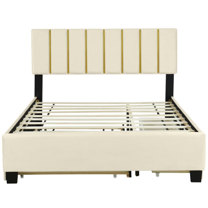 Queen Size Upholstered Platform Bed with 2 Drawers and 1 Trundle - Image 4