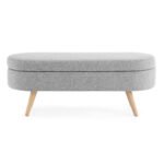 Ottoman Oval Storage Bench Rubber Wood Legs Grey - Image 10