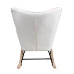 Rocking Chair with ottoman Fabric with Wooden Legs and Patchwork Linen - Image 7