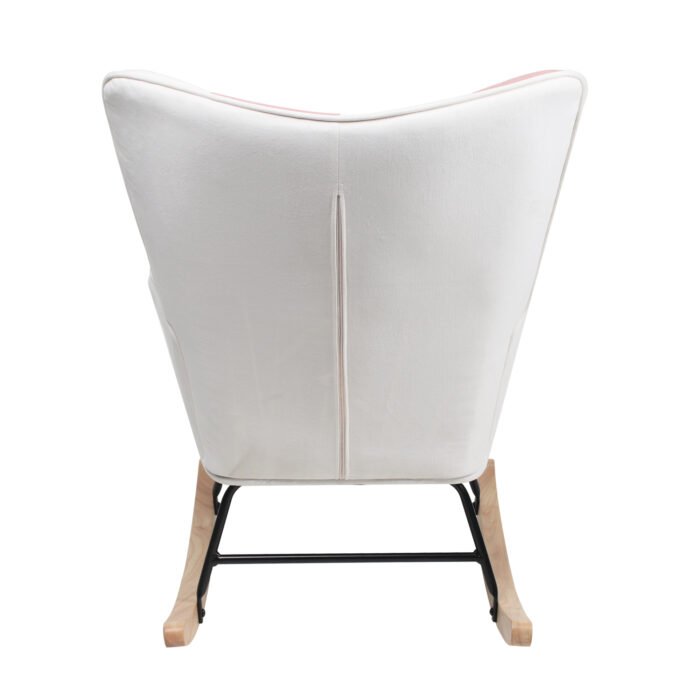 Rocking Chair with ottoman Fabric with Wooden Legs and Patchwork Linen - Image 7