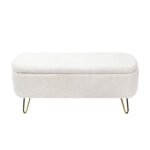 Ivory White Storage Ottoman Bench for End of Bed with Gold Legs - Image 12