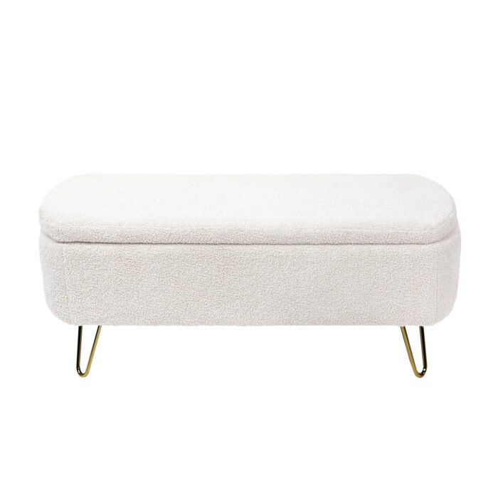 Ivory White Storage Ottoman Bench for End of Bed with Gold Legs - Image 12