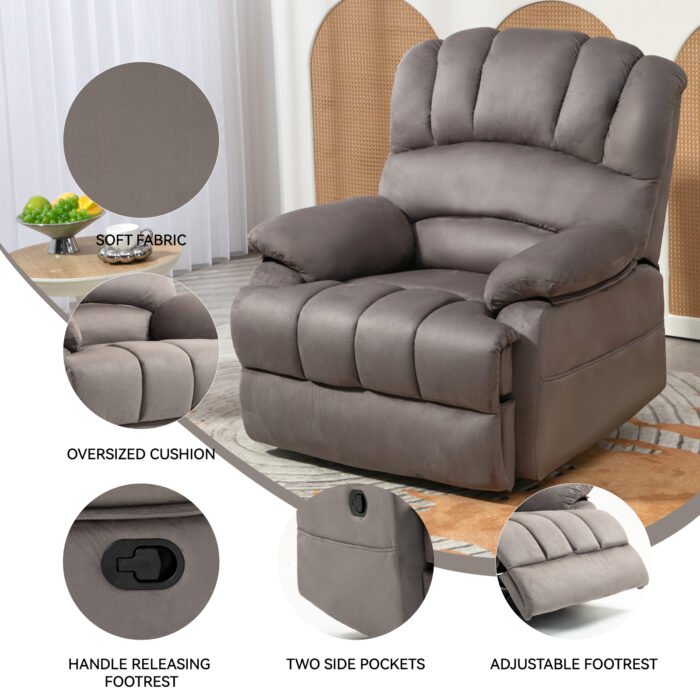 Large Manual Recliner Chair in Fabric for Living Room, Grey - Image 11