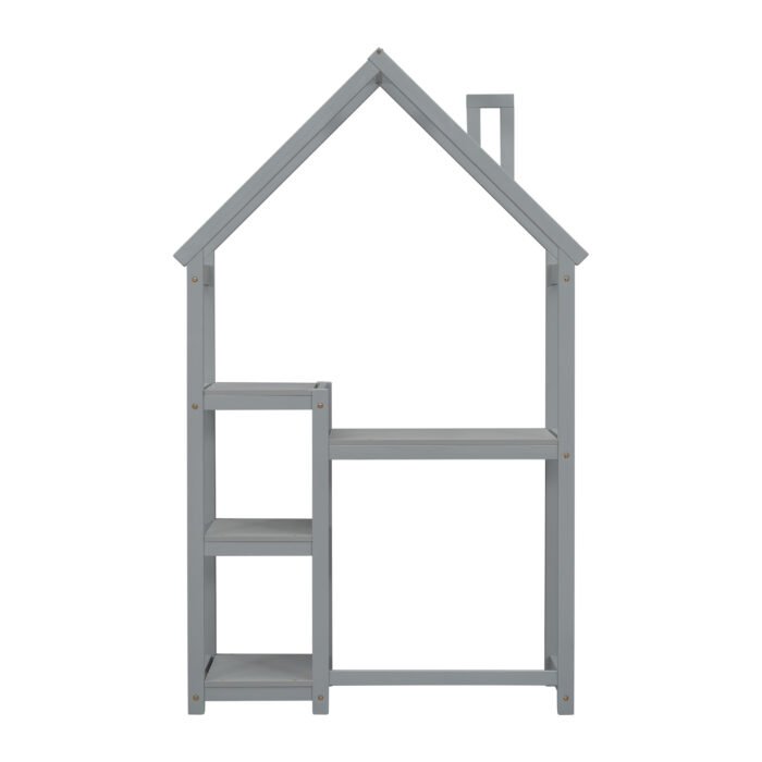 House-shaped Wooden writing Desk Kids study Table Bookshelf Gray - Image 14