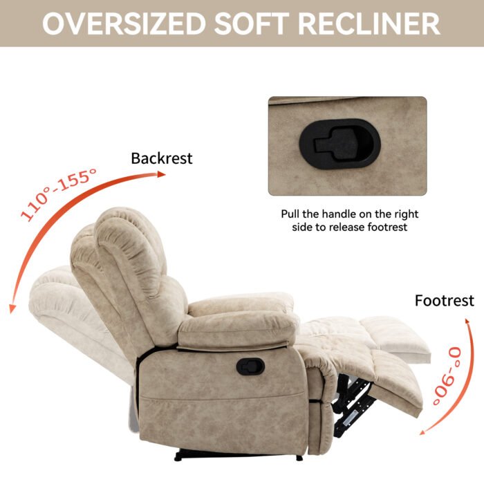 Large Manual Recliner Fabric Chair, Beige - Image 10