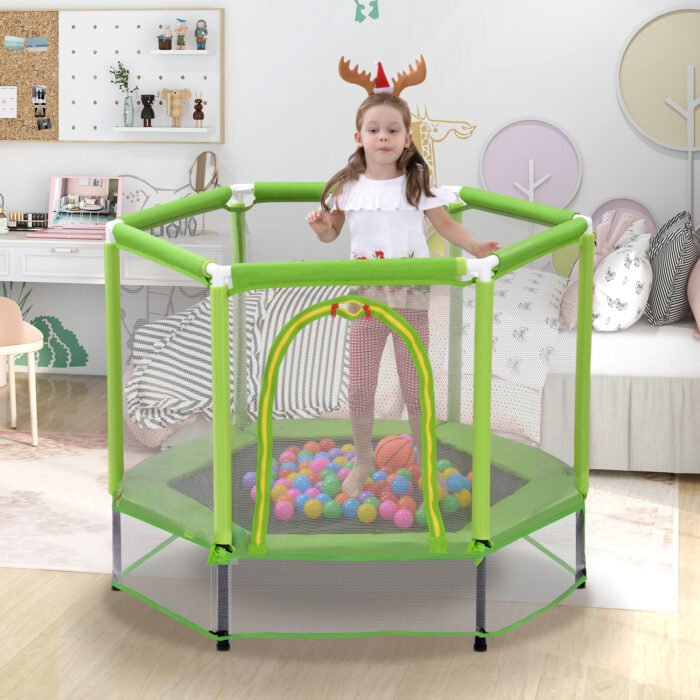 55'' Toddlers Trampoline with Safety Enclosure Net and Balls - Image 9