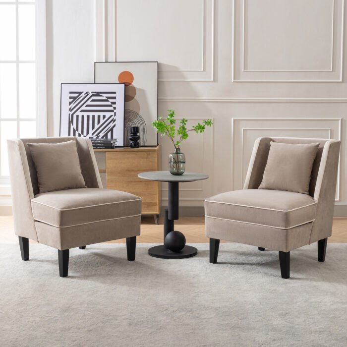 Velvet Upholstered Accent Chair with Cream Piping - Image 2