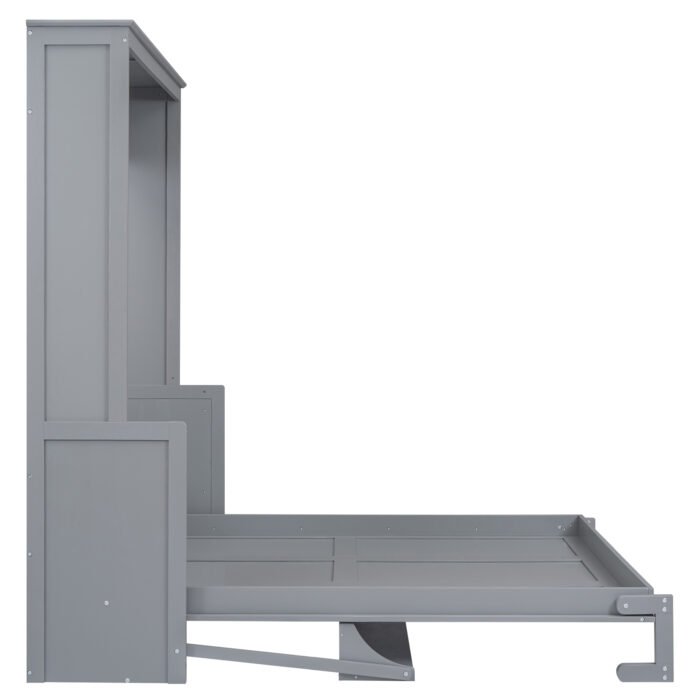 Queen Size Murphy Bed with a Shelf, Gray - Image 9