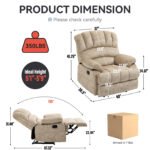 Large Manual Recliner Fabric Chair, Beige - Image 8