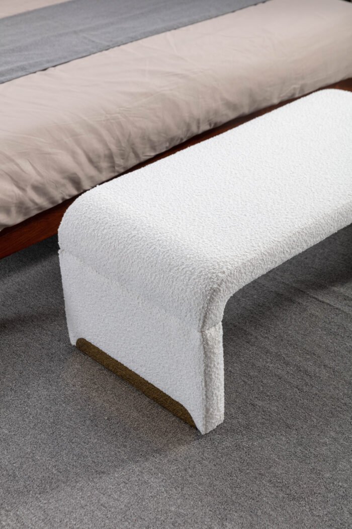 Ottoman Bench With Gold Metal Legs, Ivory White - Image 6