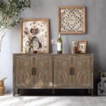 4 Door Wooden Twill Sideboard American Country Vintage Buffet - Image 3