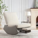 Modern rocking recliner cushioned chair with footstool, gray - Image 11