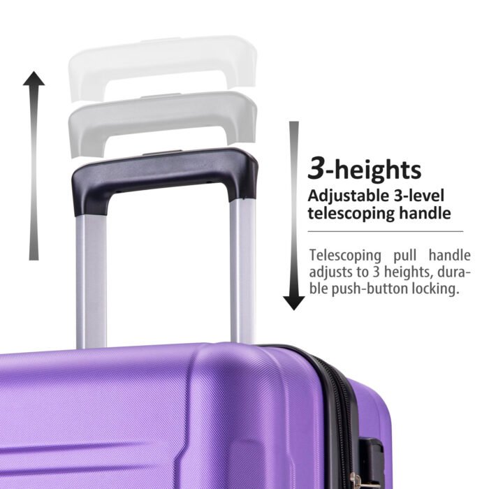 2 Piece Lightweight Luggage Set with ABS and TSA Lock (20/28) Purple - Image 5