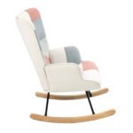 Rocking Chair with ottoman Fabric with Wooden Legs and Patchwork Linen - Image 6