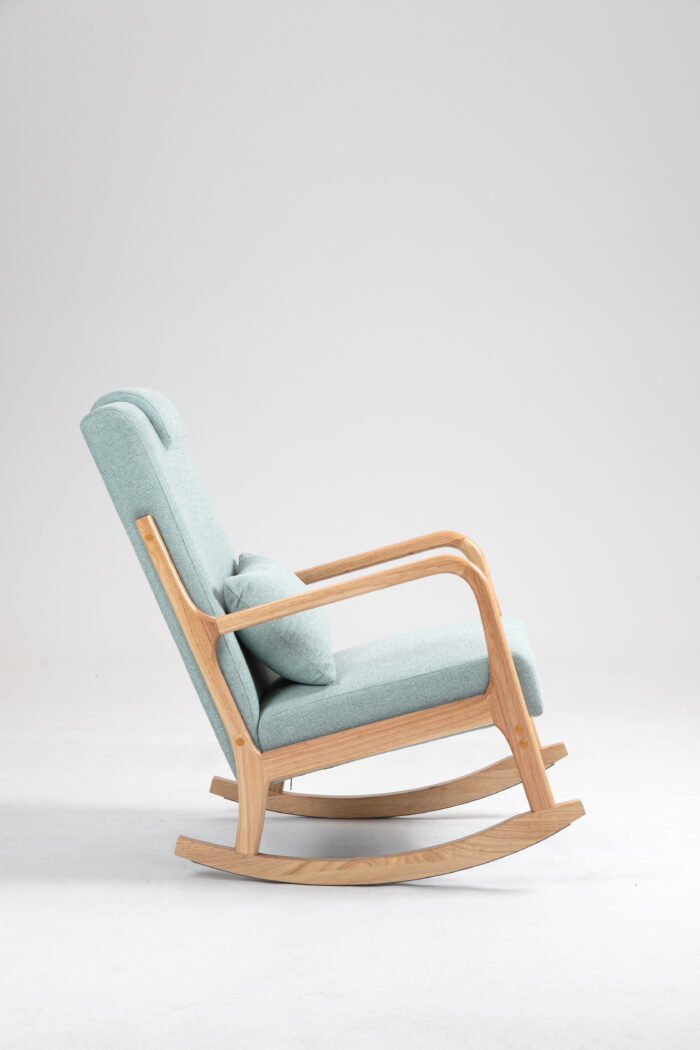 Rocking Chair Upholstered Fabric Armchair with High Backrest - Image 12