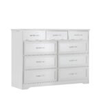 Bedroom dresser 9 drawer long with antique handles wood chest - Image 9