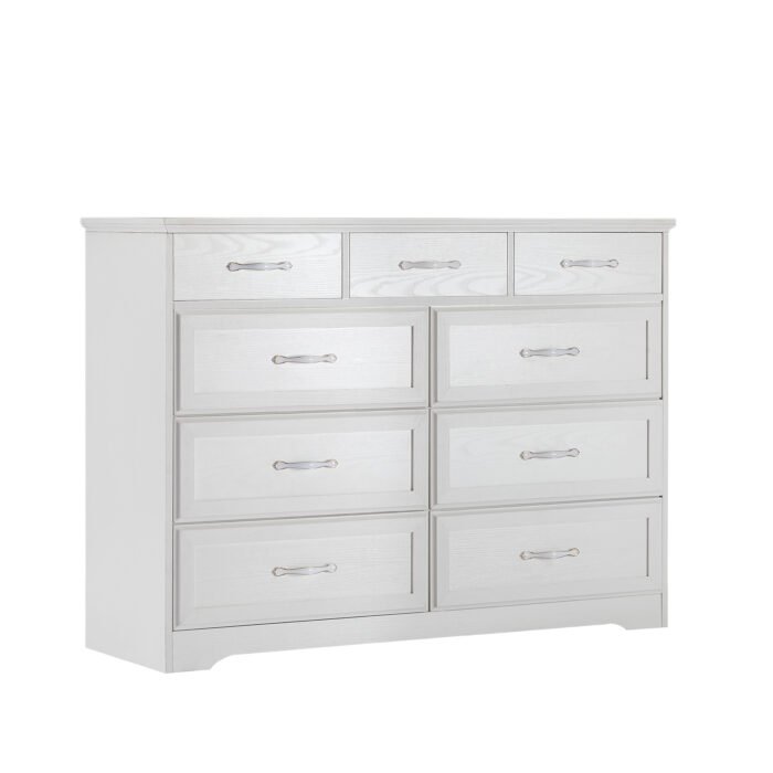 Bedroom dresser 9 drawer long with antique handles wood chest - Image 9