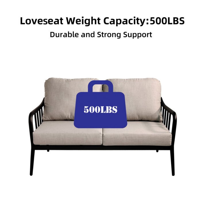 2PC Outdoor Aluminum Patio Furniture Modern Loveseat Sofa Conversation - Image 8