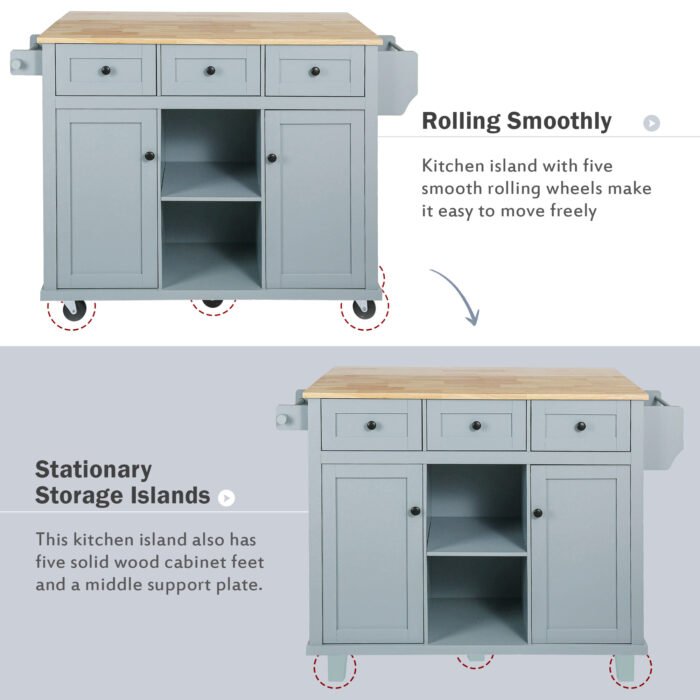 Kitchen handcart with countertop and storage cabinet (gray blue) - Image 8